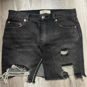 Free people black denim distressed mini skirt. Size 26. Never worn